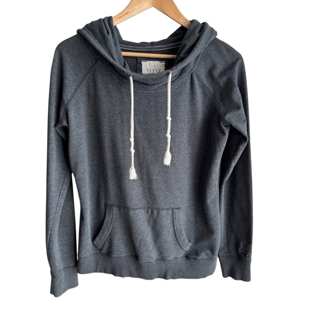 Vintage Y2K Garage Hooded Sweatshirt Womens L Grey Soft Stretchy Scuba Pullover